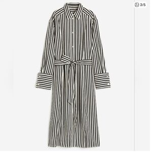 H&M Black & White Striped Long Sleeve Shirt Dress S